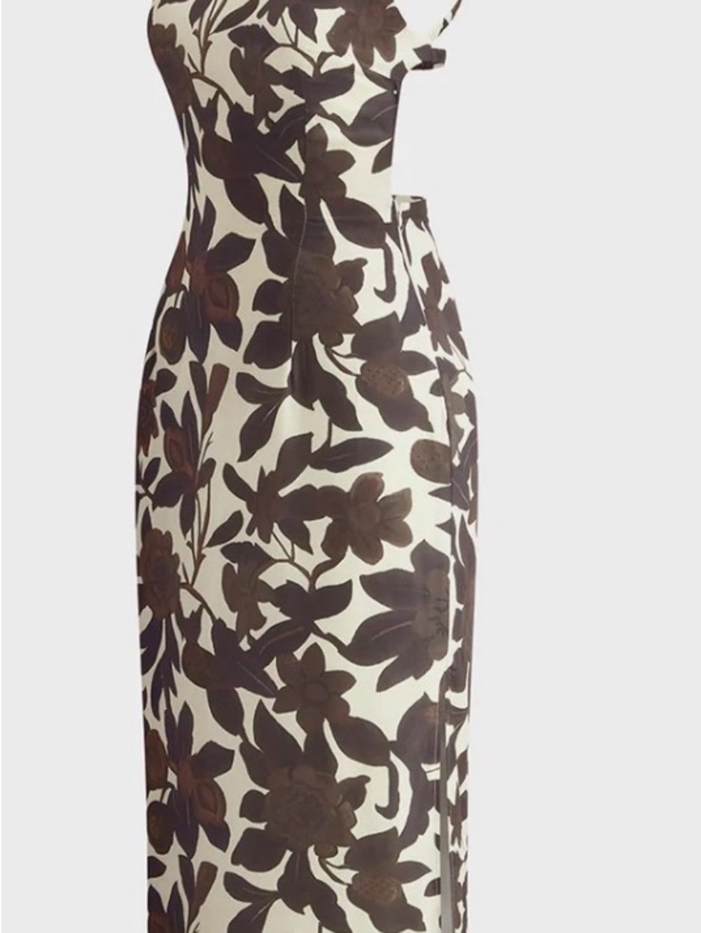 Commense Brown & White Floral Midi Slip Dress